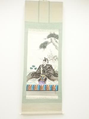 昇月筆　菅原道真　肉筆絹本掛軸（保護箱）